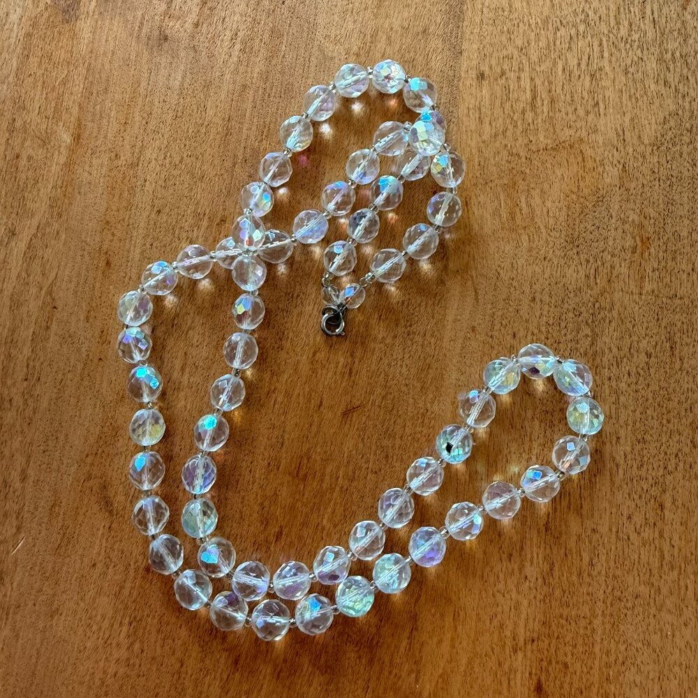 Vintage Rainbow Faceted Crystal Bead Hand-Strung Long Necklace